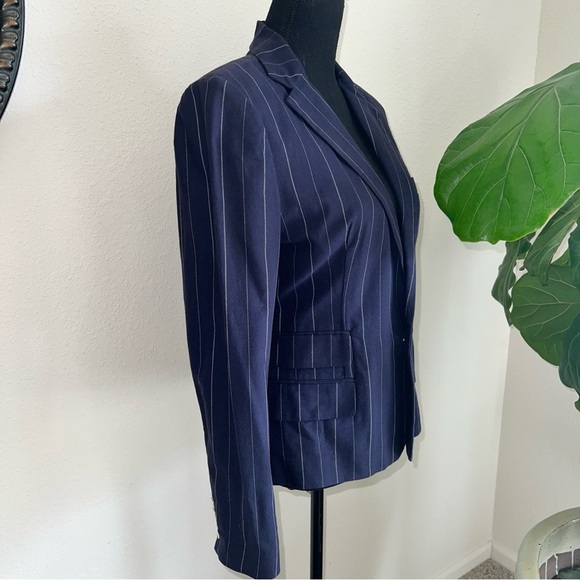 Ralph Lauren Women’s Rugby Single Breast White Pinstriped Navy Blue Blazer NWT - Picture 12 of 15